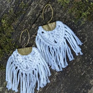 White Fringe Crochet Earrings